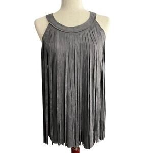 Vocal Gray Fringe Top Women’s Sz M faux suede Blouse Western Rockabilly Cowgirl